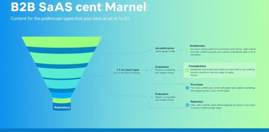 B2B SaaS content marketing funnel showing how different content types align with stages from awareness to retention