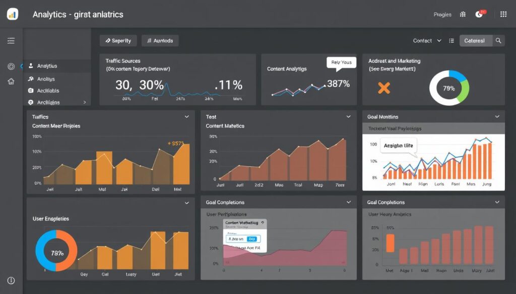 Google Analytics dashboard showing content marketing metrics and ROI tracking