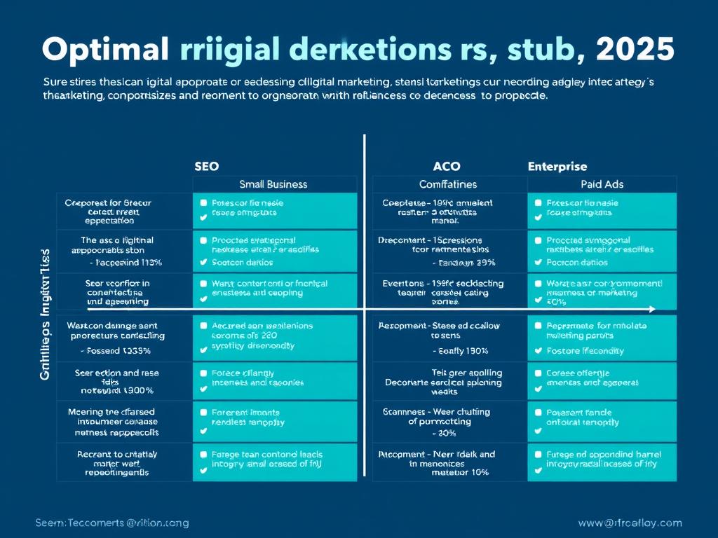 Comparison chart showing optimal SEO vs. Paid Ads strategies for small businesses vs. enterprises in 2025